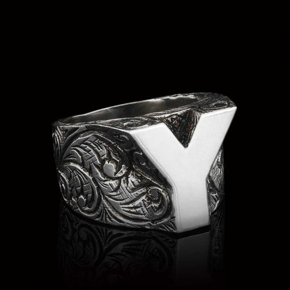 925 Sterling Silver Letter Y Alphabet Ring