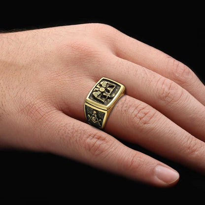 Master Mason Handmade Sterling Silver Men Signet Ring, Freemason Symbol Signet Ring