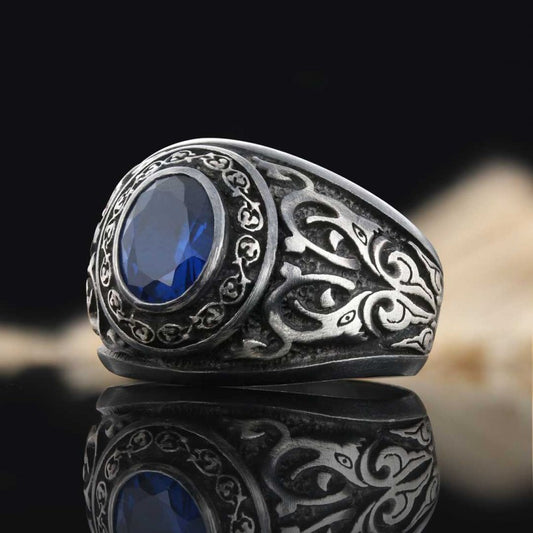 925 Sterling Silver Men Ring with Stone Motif
