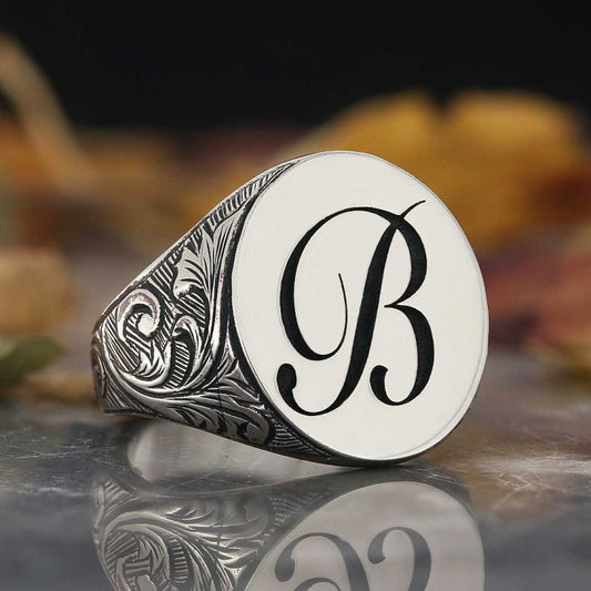 925 Sterling Silver Monogram B Letter Ring