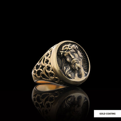 925 Sterling Silver Religious Ring, Religious Gift, 3D Jesus Ring, Gold Plated Jesus Jewelry, Christian Accessory