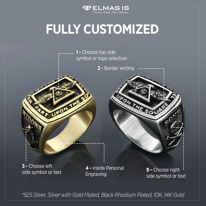 All Seeing Eye Ring, Signet Mason Ring, Mason Jewelry