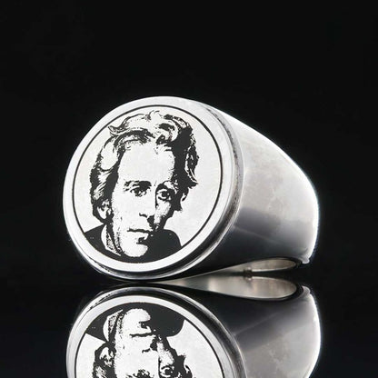 Andrew Jackson Photo Round Silver Ring