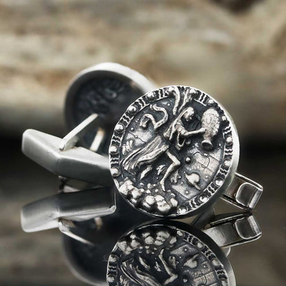 Unique Design Silver Round Aquarius Cufflink