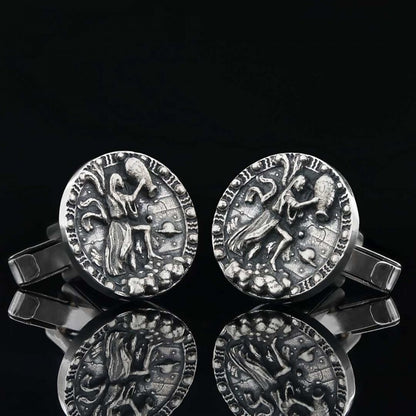 Unique Design Silver Round Aquarius Cufflink