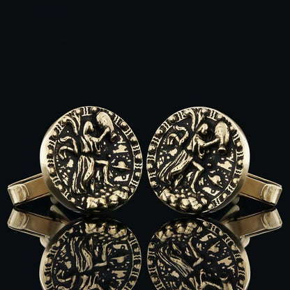 Unique Design Silver Round Aquarius Cufflink