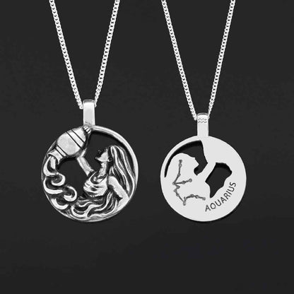 Aquarius Handmade Pendant, Sterling Silver Aquarius Necklace, Aquarius Jewelry, Horoscope Aquarius Necklace