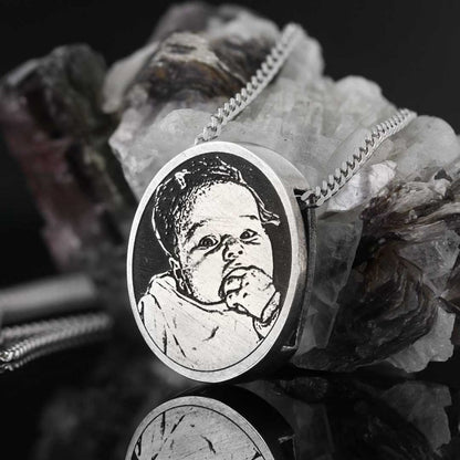 Handmade Silver Oval Baby Photo Pendant