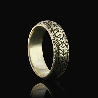 Special Design Floral Motif Sterling Silver Wedding Ring