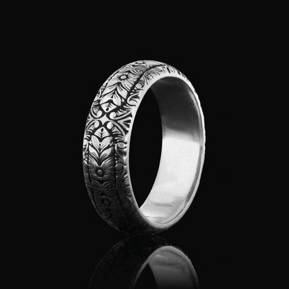 Special Design Floral Motif Sterling Silver Wedding Ring