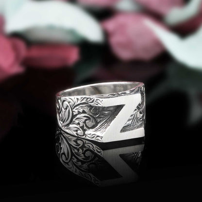 Bold Letter Z Monogram 925 Sterling Silver Women Ring
