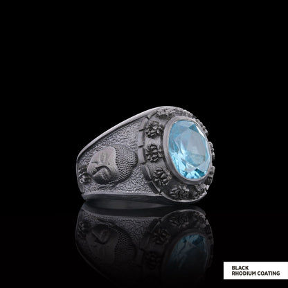 Buddhist Silver Ring with Stone, Buddha Ring, Lotus Flower Ring, Buddhist Jewelry, Religious Gifts