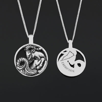 Capricorn Pendant, Sterling Silver Capricorn Necklace, Handmade Capricorn Jewelry, Horoscope Capricorn Necklace
