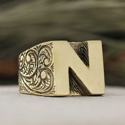 Celtic Letter N Bold Alphabet Ring