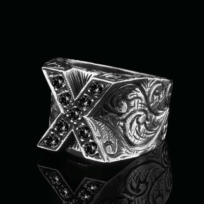 Custom Design Silver Celtic Letter X Ring