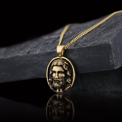 Christ Pendant, Christian Necklace, Jesus Necklace, Religious Gift for Men, Round Silver Religious Necklace, Gold Plated Jesus Jewelry