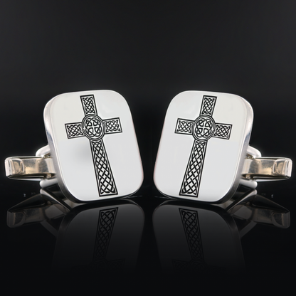 Square Sterling Silver Christian Cross Cufflink