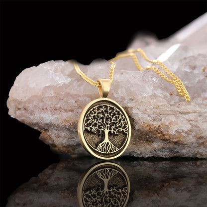 Christian Tree of Life Gold Plated Silver Necklace, Silver Oval Tree of Life Necklace, Silver Christian Pendants