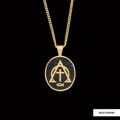 Christian Cross Ichthus Necklace, Square Christian Jewelry, Ichthus Pendant, Alpha Omega Cross Necklace