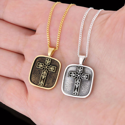 Christian Cross Pendants, Gold Plated Silver Cross Necklace, Square Motif Cross Silver Necklace