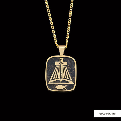 Christian Sword Necklace, Christianity Ichthus Necklace, Cross Necklace, Religion Book Pendant