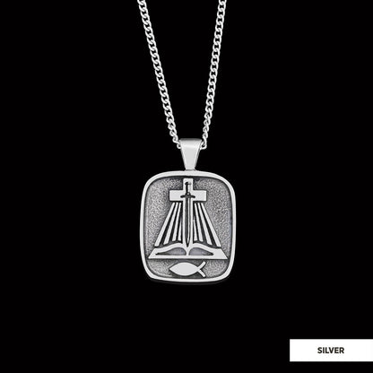 Christian Sword Necklace, Christianity Ichthus Necklace, Cross Necklace, Religion Book Pendant