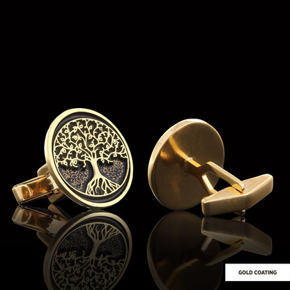 Christian Tree of Life Gold Plated Silver Cufflinks, Silver Oval Tree of Life Cufflinks, Silver Christian Cufflinks
