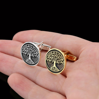 Christian Tree of Life Gold Plated Silver Cufflinks, Silver Oval Tree of Life Cufflinks, Silver Christian Cufflinks