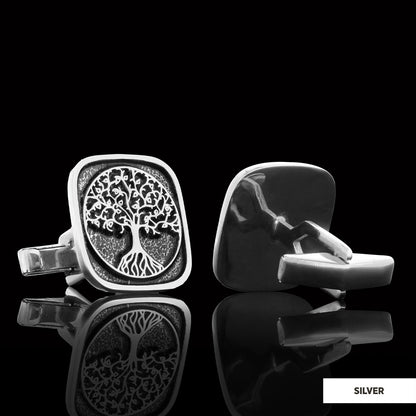 Christian Tree of Life Gold Plated Silver Cufflinks, Silver Square Tree of Life Cufflinks, 925 Sterling Silver Christian Cufflinks