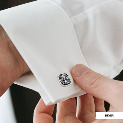 Christian Tree of Life Gold Plated Silver Cufflinks, Silver Square Tree of Life Cufflinks, 925 Sterling Silver Christian Cufflinks