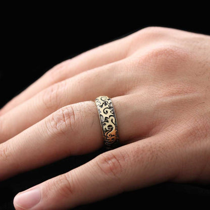 Classical Motif Embroidered Silver Wedding Ring
