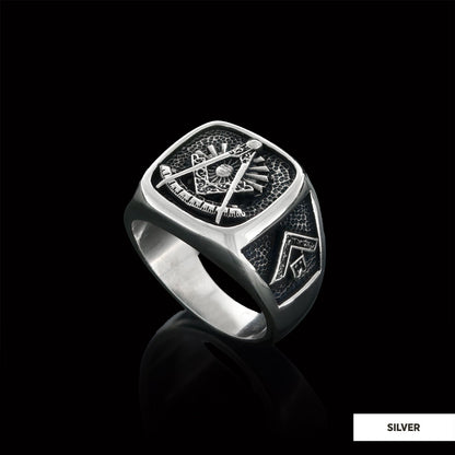Compass Embossed Masonic Ring, Square Mason Ring, Ancient Lodge Mason Ring