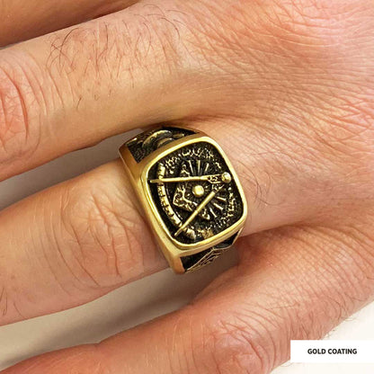 Compass Embossed Masonic Ring, Square Mason Ring, Ancient Lodge Mason Ring