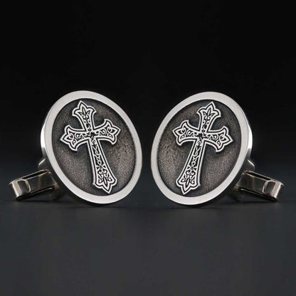 Oval Handmade Silver Christian Cross Cufflink