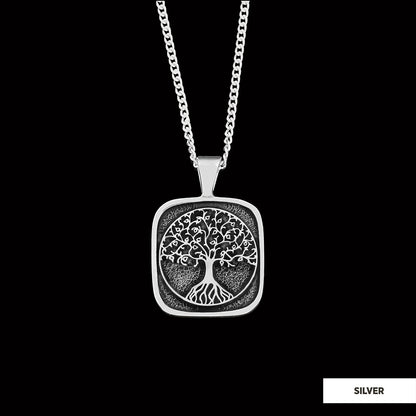 Christian Tree of Life Gold Plated Silver Necklace, Silver Square Tree of Life Necklace, 925 Sterling Silver Christian Pendants