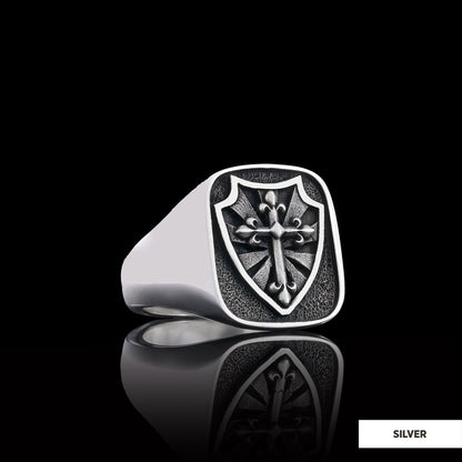 Cross and Shield Ring, Faith Jewelry, Christian Armor Jewelry, Knight's Cross and Shield Ring, Symbol of Protection and Faith, Gift for Himself