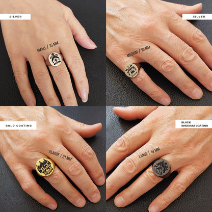 Custom Design Handmade Family Crest Ring, Family Coat of Arms Ring