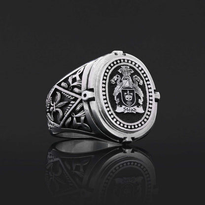 Custom Design Handmade Family Crest Ring, Oval Celtic Design Engraved Family Ring