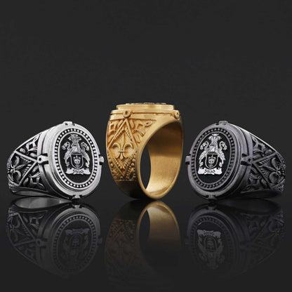 Custom Design Handmade Family Crest Ring, Oval Celtic Design Engraved Family Ring