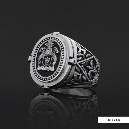 Custom Design Handmade Family Crest Ring, Oval Celtic Design Engraved Family Ring
