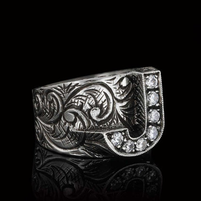 Custom Design Handmade Monogram J Bold Alphabet Ring