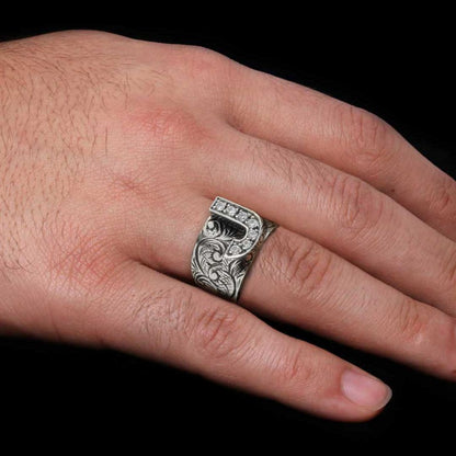 Custom Design Handmade Monogram J Bold Alphabet Ring