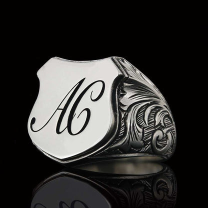 Custom Design Silver Motif A-C Letter Monogram Ring