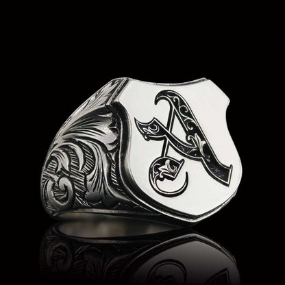 Custom Design Silver Motif A Letter Ring