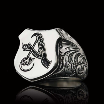 Custom Design Silver Motif A Letter Ring