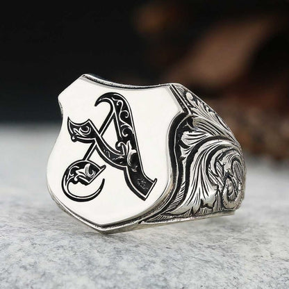 Custom Design Silver Motif A Letter Ring