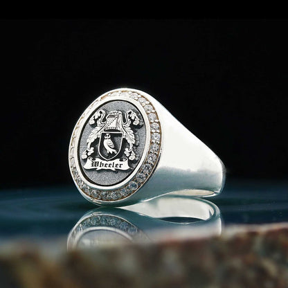 Custom Design Stone Oval Family Coat of Arms Symbol Women Ring