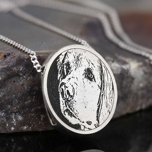 925 Sterling Silver Oval Dog Photo Pendant