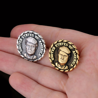 Donald Trump Lapel Pin, Silver Brooch, Men's Label Badge, Gold Plated Badge, Trump Rosette Gift