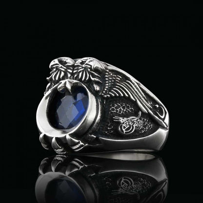 Double Headed Eagle Stoned Ottoman State Coat of Arms Tughra Ring